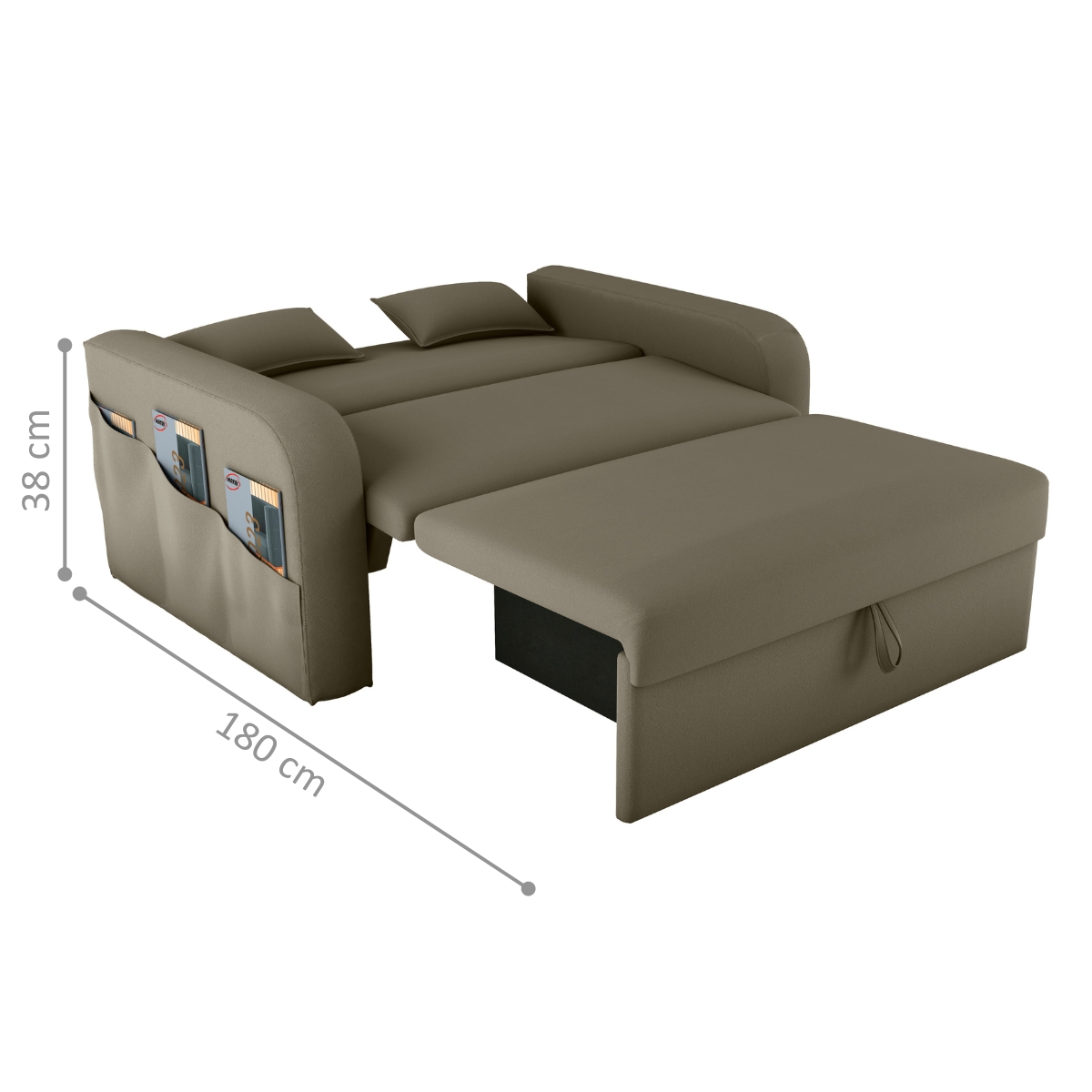 Sofá Cama com Baú Luka Veludo Cappuccino