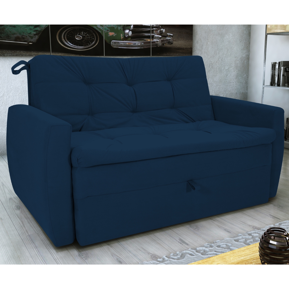 Sofá Cama para Sala de Estar Dingle Suede Azul
