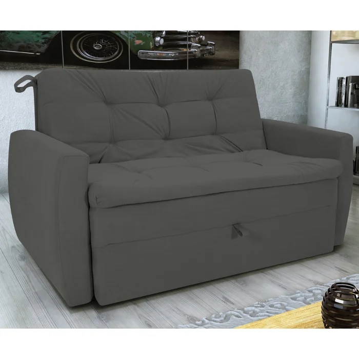 Sofá Cama para Sala de Estar Dingle Suede Cinza