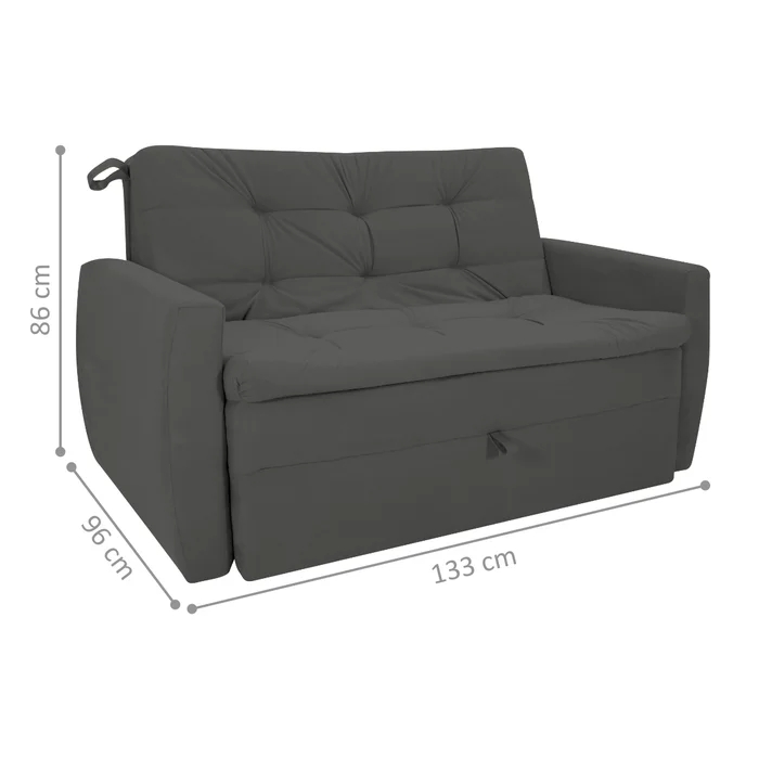 Sofá Cama para Sala de Estar Dingle Suede Cinza