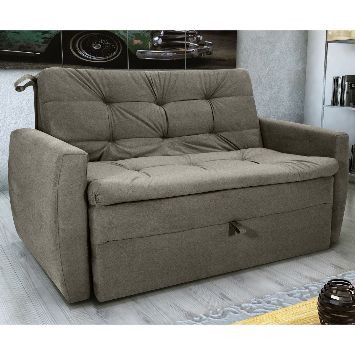 Sofá Cama para Sala de Estar Dingle Veludo Turkey Marrom