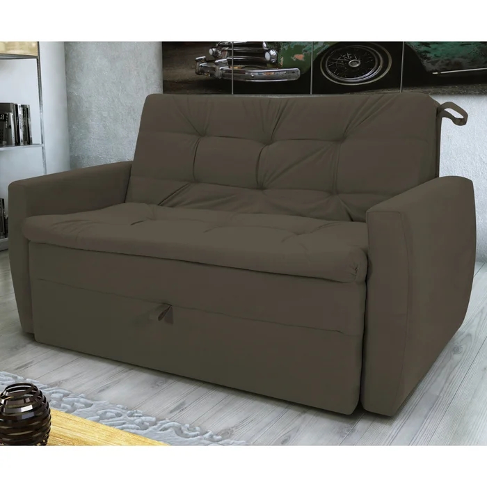 Sofá Cama para Sala de Estar Hiro Suede Cappuccino