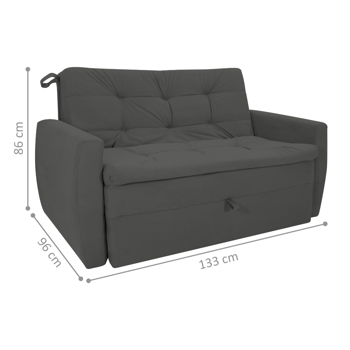 Sofá Cama para Sala de Estar Hiro Suede Cinza