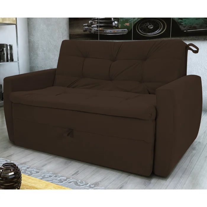Sofá Cama para Sala de Estar Hiro Suede Marrom