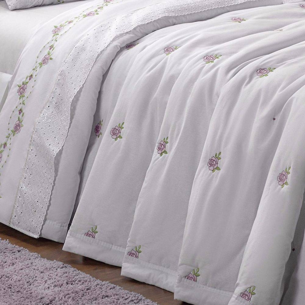 Cobre Leito Queen 200 fios Bouquet Branco Casaborda 6 peças