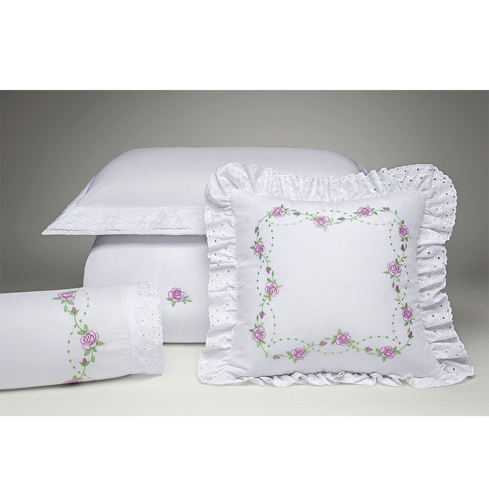Cobre Leito Queen 200 fios Bouquet Branco Casaborda 6 peças
