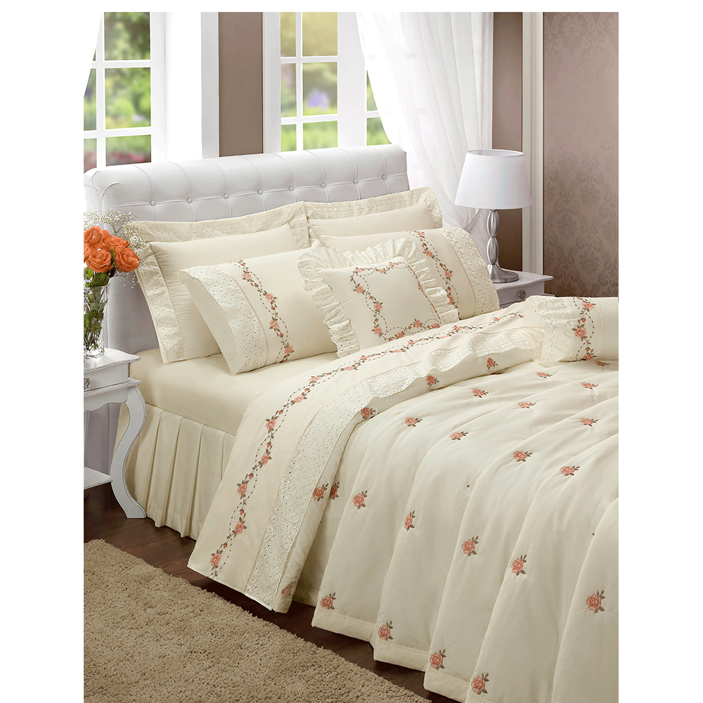 Cobre Leito Queen 200 fios Bouquet Palha Casaborda 6 peças