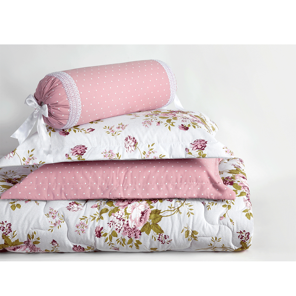 Edredom Queen 200 fios Passione Rosa Casaborda 6 peças