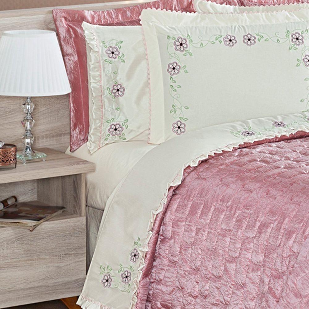 Jogo de Cama Queen 180 Fios Vivara Palha Casaborda 4 peças