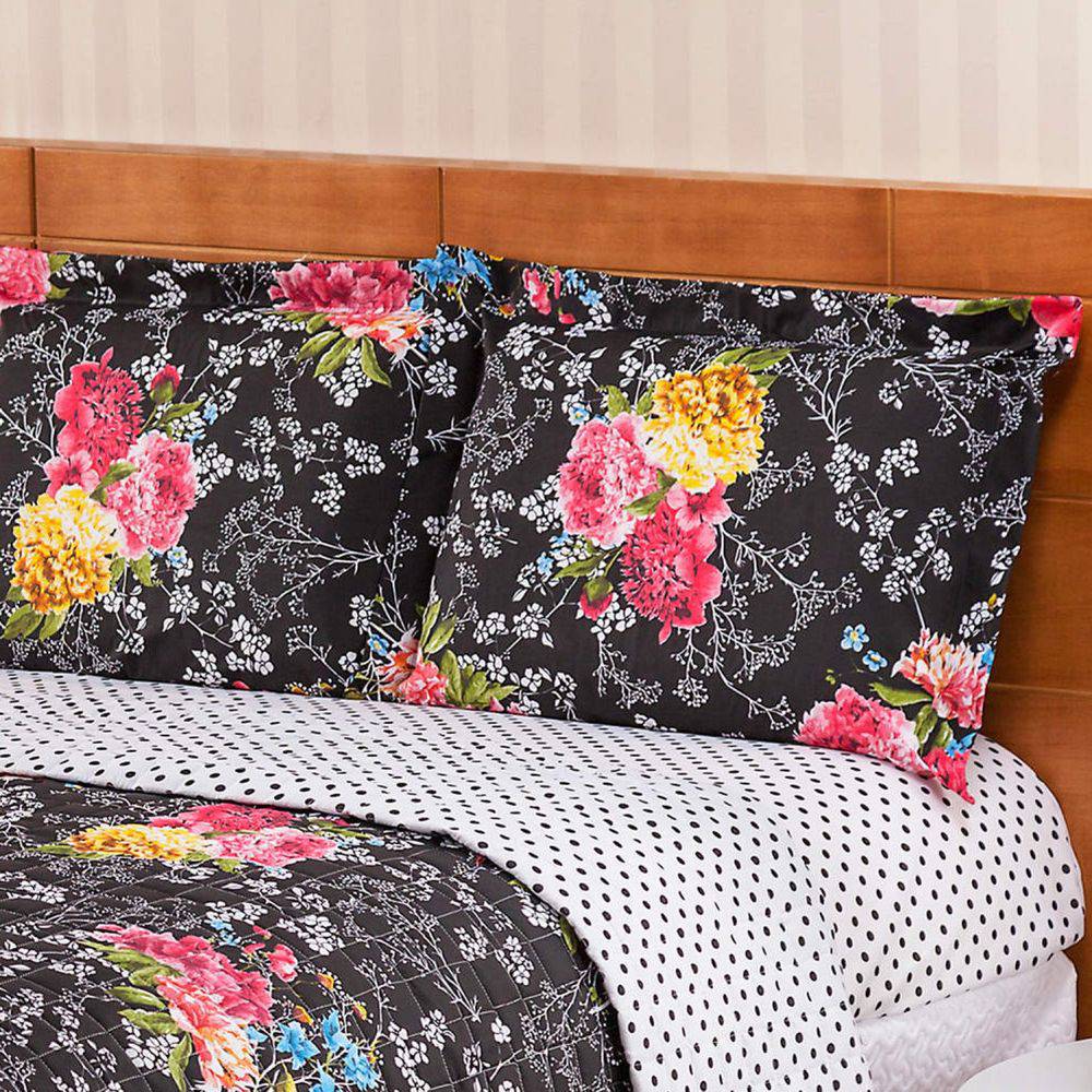 Jogo de Cama Queen 180 fios Estampado Valentina Preto Casaborda 4 peças