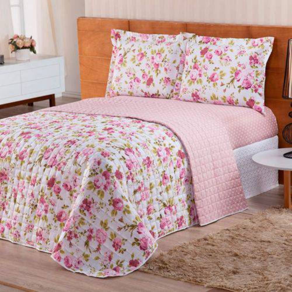 Jogo de Cama Queen 180 fios Estampado Valentina Rosê Casaborda 4 peças