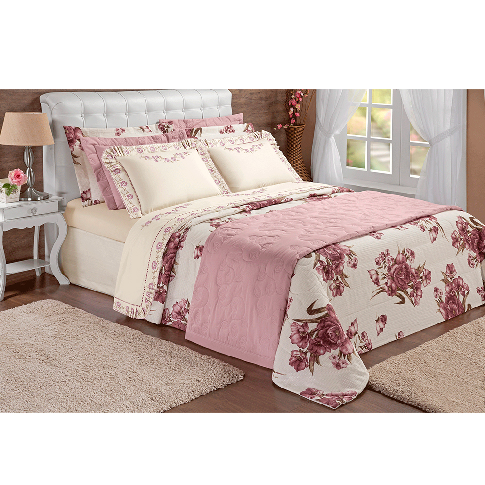 Jogo de Cama Queen 200 fios Yasmin Bordado Palha Casaborda 4 peças