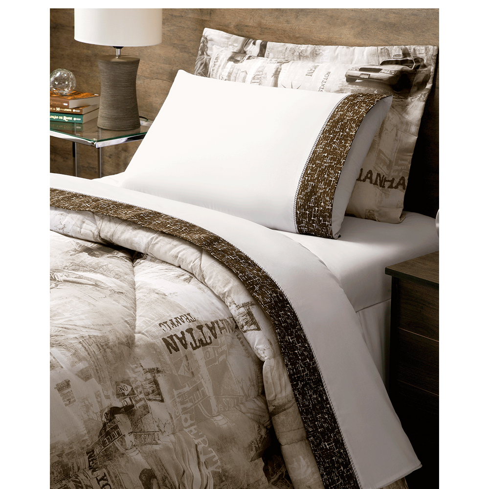 Jogo de Cama Solteiro 200 Fios City Branco Casaborda 3 peças