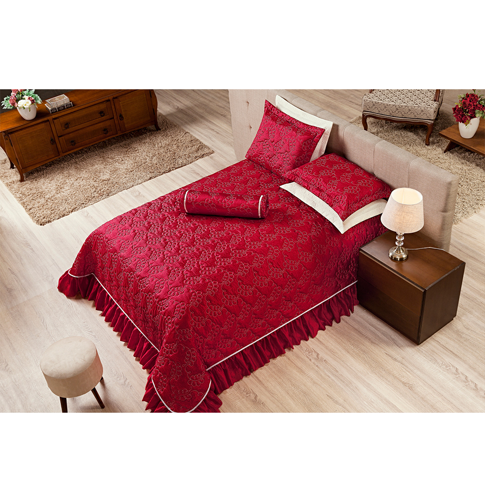 Kit Cobre Leito King Palazzi Tafetá Vermelho Casaborda 4 peças