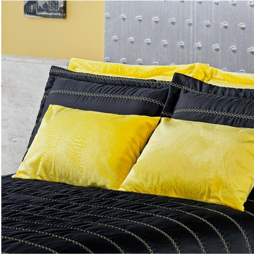 Kit Cobre Leito Queen Atualle Preto Casaborda 3 peças
