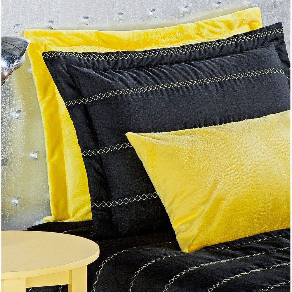 Kit Cobre Leito Queen Atualle Preto Casaborda 3 peças