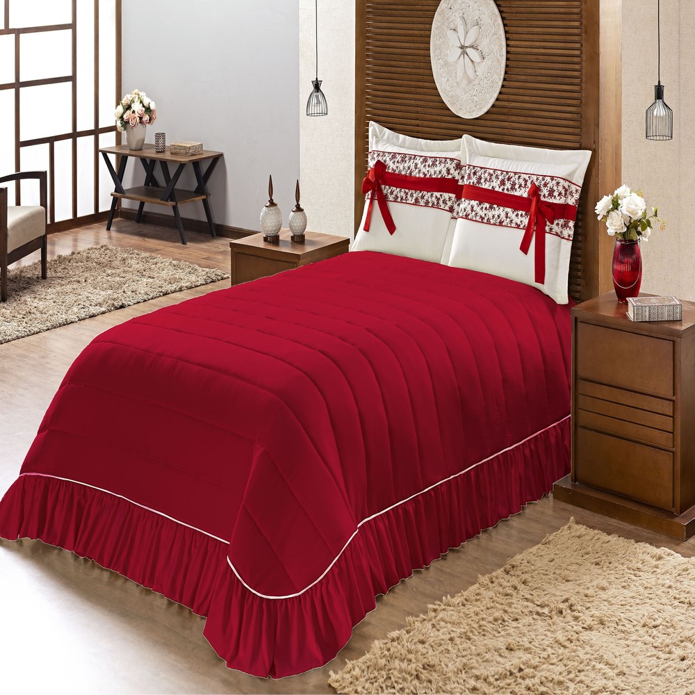 Kit Cobre Leito Queen Bakita Vermelho Casaborda 3 peças