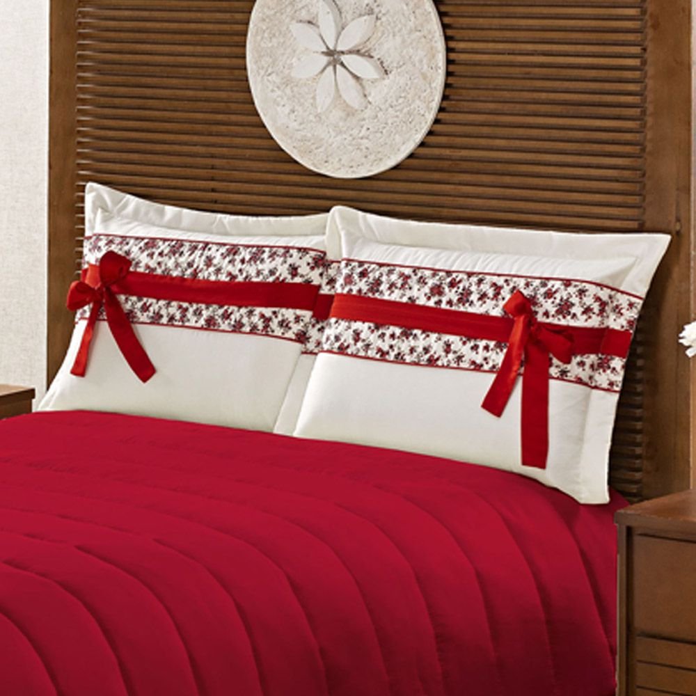 Kit Cobre Leito Queen Bakita Vermelho Casaborda 3 peças