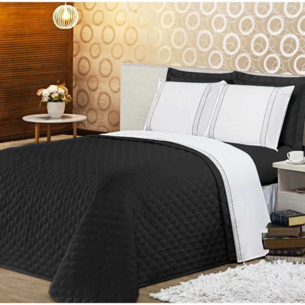 Kit Cobre Leito Queen Casualle Preto Casaborda 3 peças
