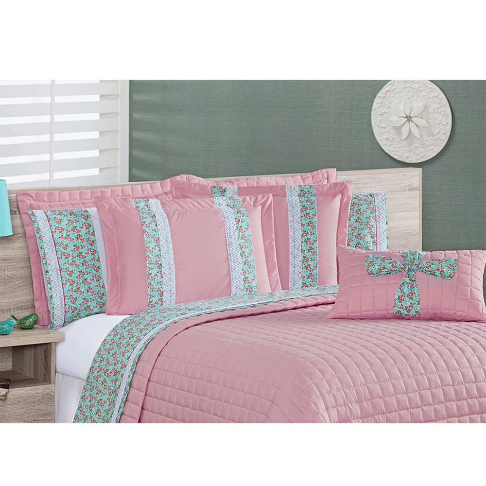 Kit Cobre Leito Queen Elegance Rosa Casaborda 5 peças
