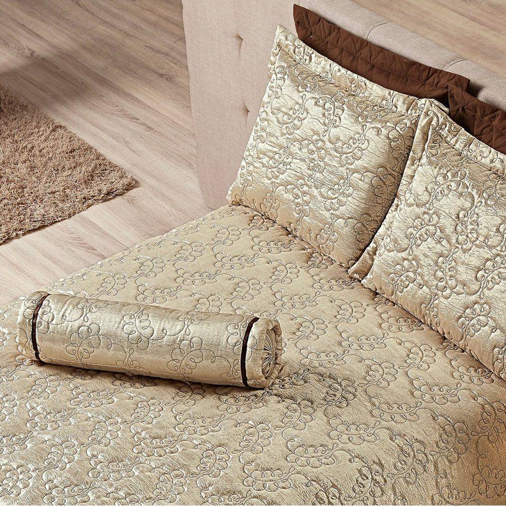 Kit Cobre Leito Queen Palazzi Tafetá Avelã Casaborda 4 peças