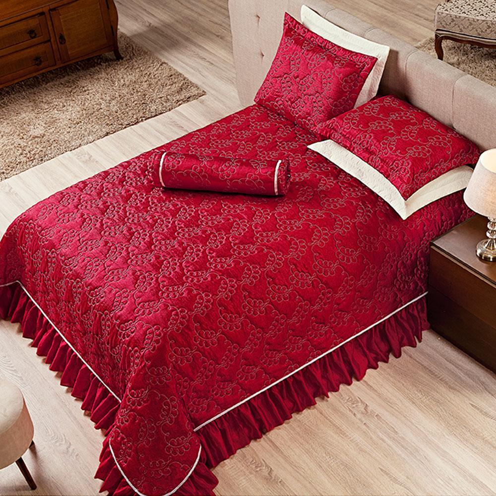 Kit Cobre Leito Queen Palazzi Tafetá Vermelho Casaborda 4 peças