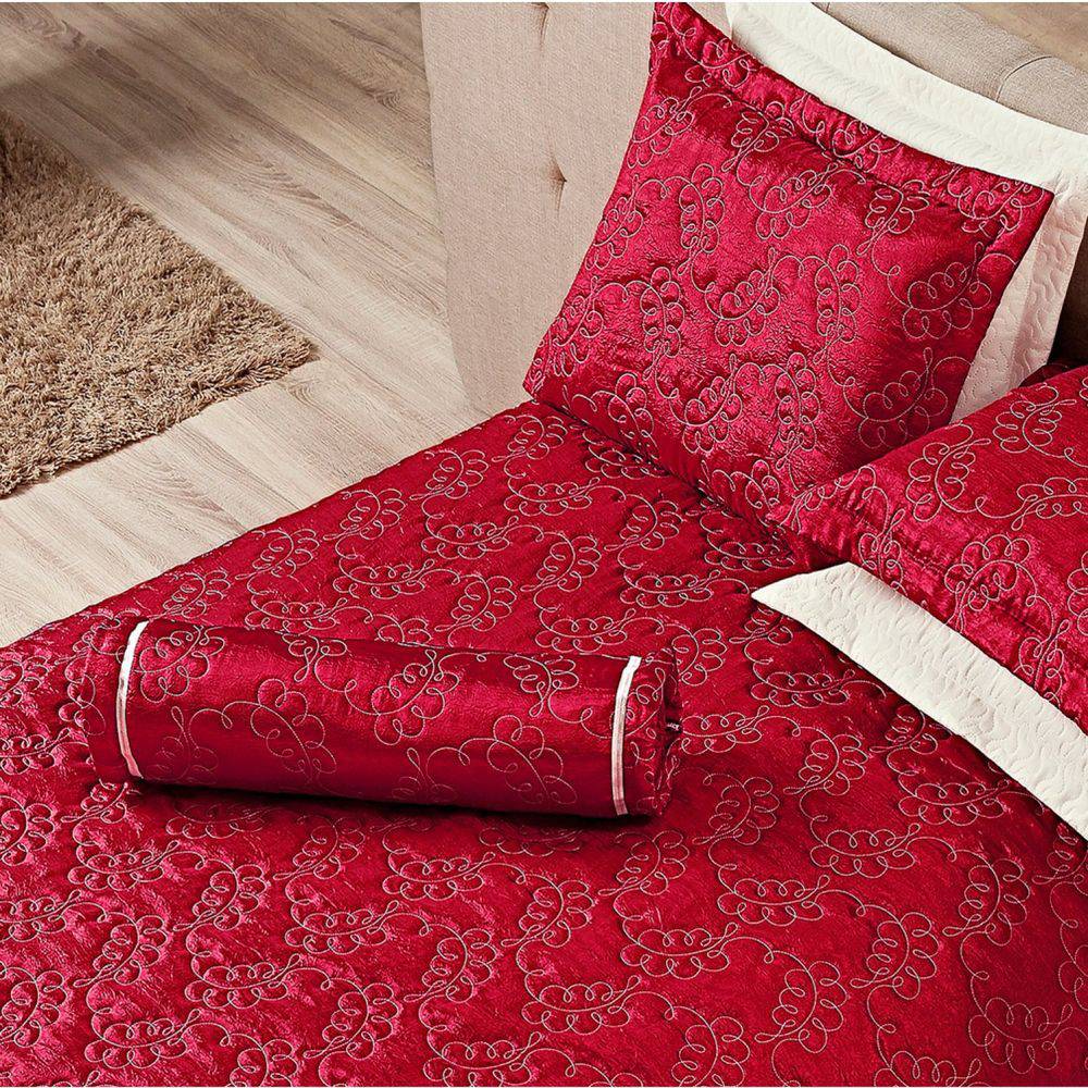 Kit Cobre Leito Queen Palazzi Tafetá Vermelho Casaborda 4 peças