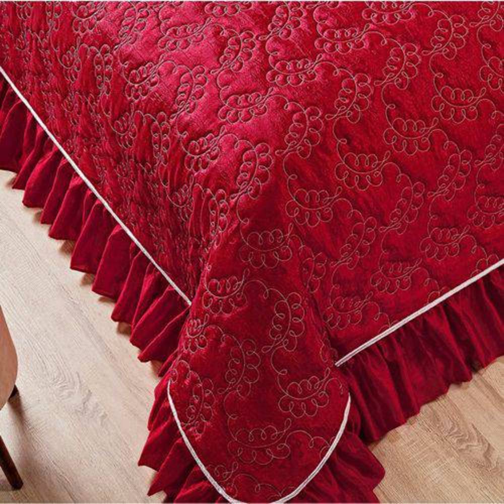 Kit Cobre Leito Queen Palazzi Tafetá Vermelho Casaborda 4 peças