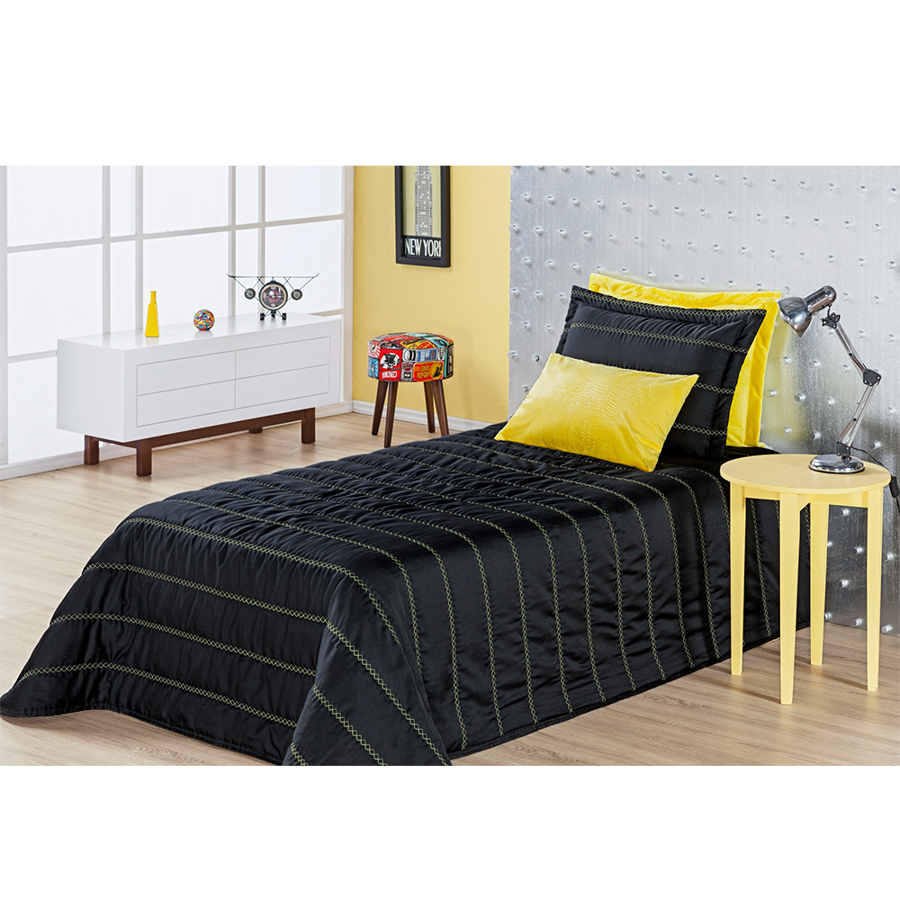 Kit Cobre Leito Solteiro Atualle Preto Casaborda 2 peças
