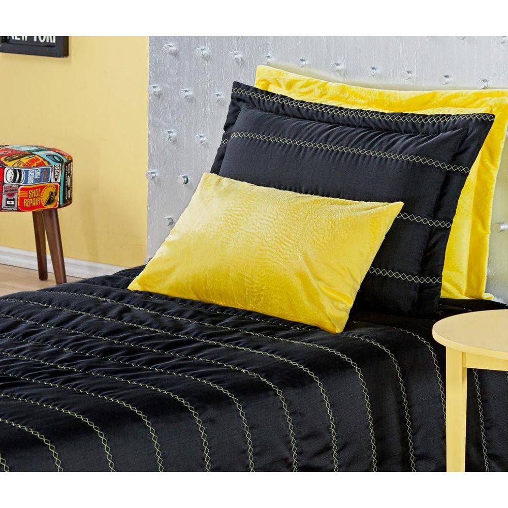 Kit Cobre Leito Solteiro Atualle Preto Casaborda 2 peças
