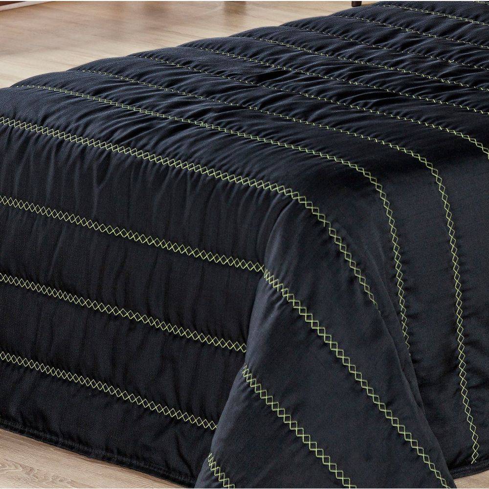 Kit Cobre Leito Solteiro Atualle Preto Casaborda 2 peças