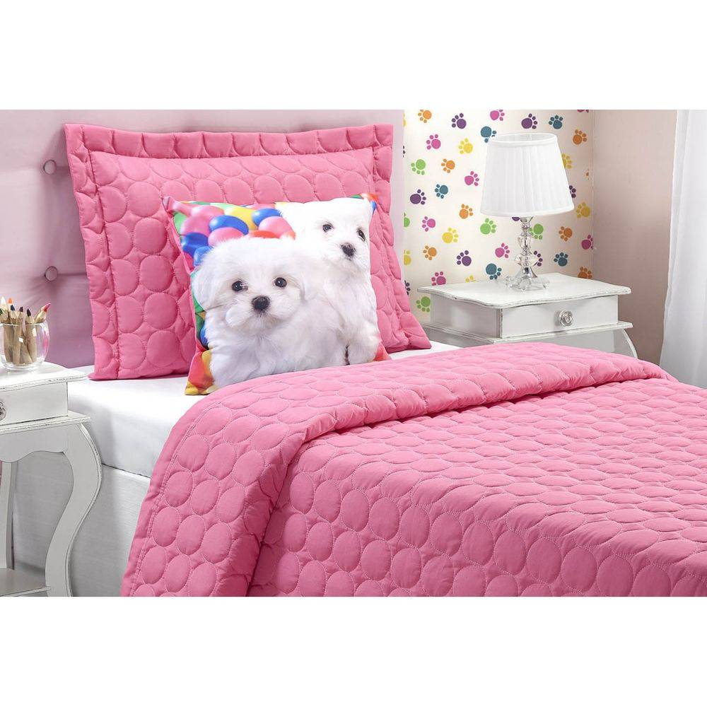 Kit Colcha Solteiro Julie Pink Casaborda 4 peças