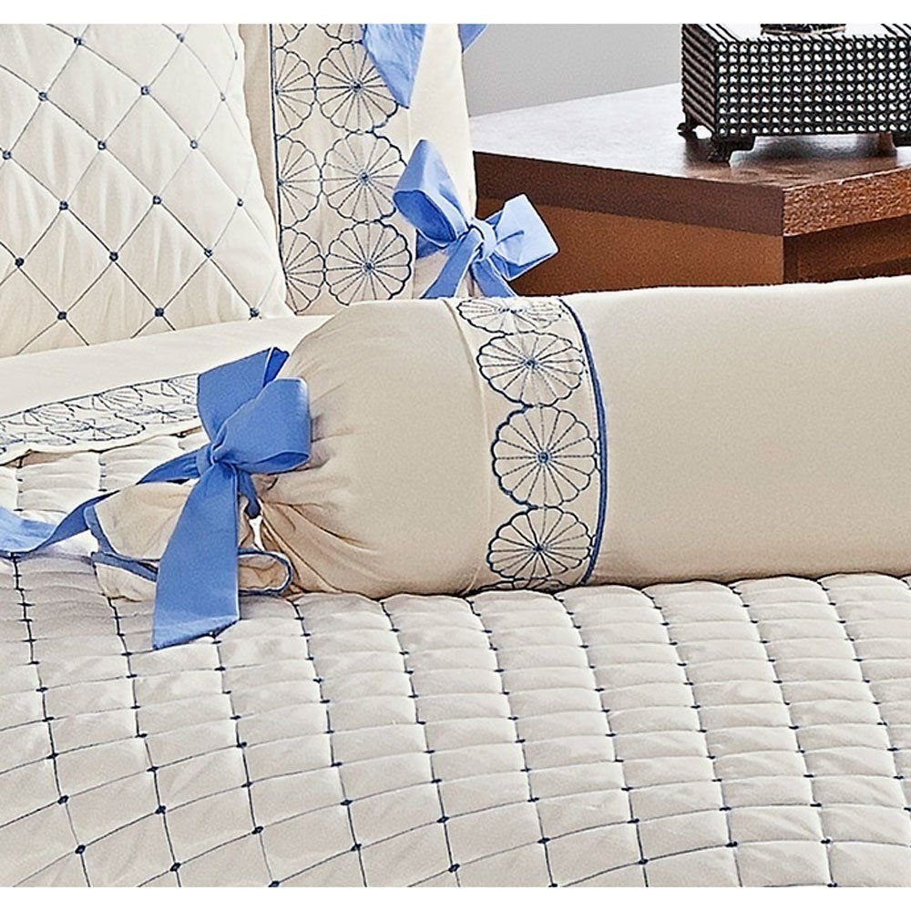 Rolo decorativo Bordado Napoli Azul Casaborda 1 peça