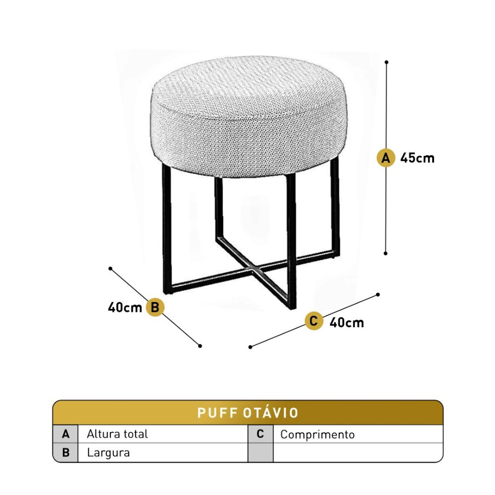 Conjunto - 2 Puffs Banqueta Otávio Base Metálica Preta Luxo