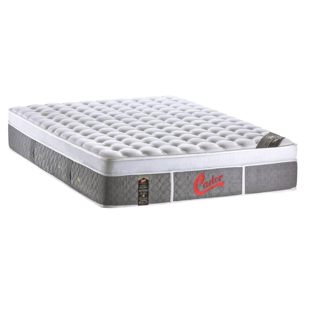 Colchão Casal Castor Light Stress Plush One Face Molas Pocket (34x138x188) Branco e Cinza -9952