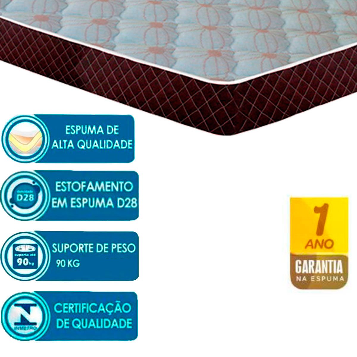 Colchão Casal Espuma D28 138x188x18 cm Sleep Max Castor