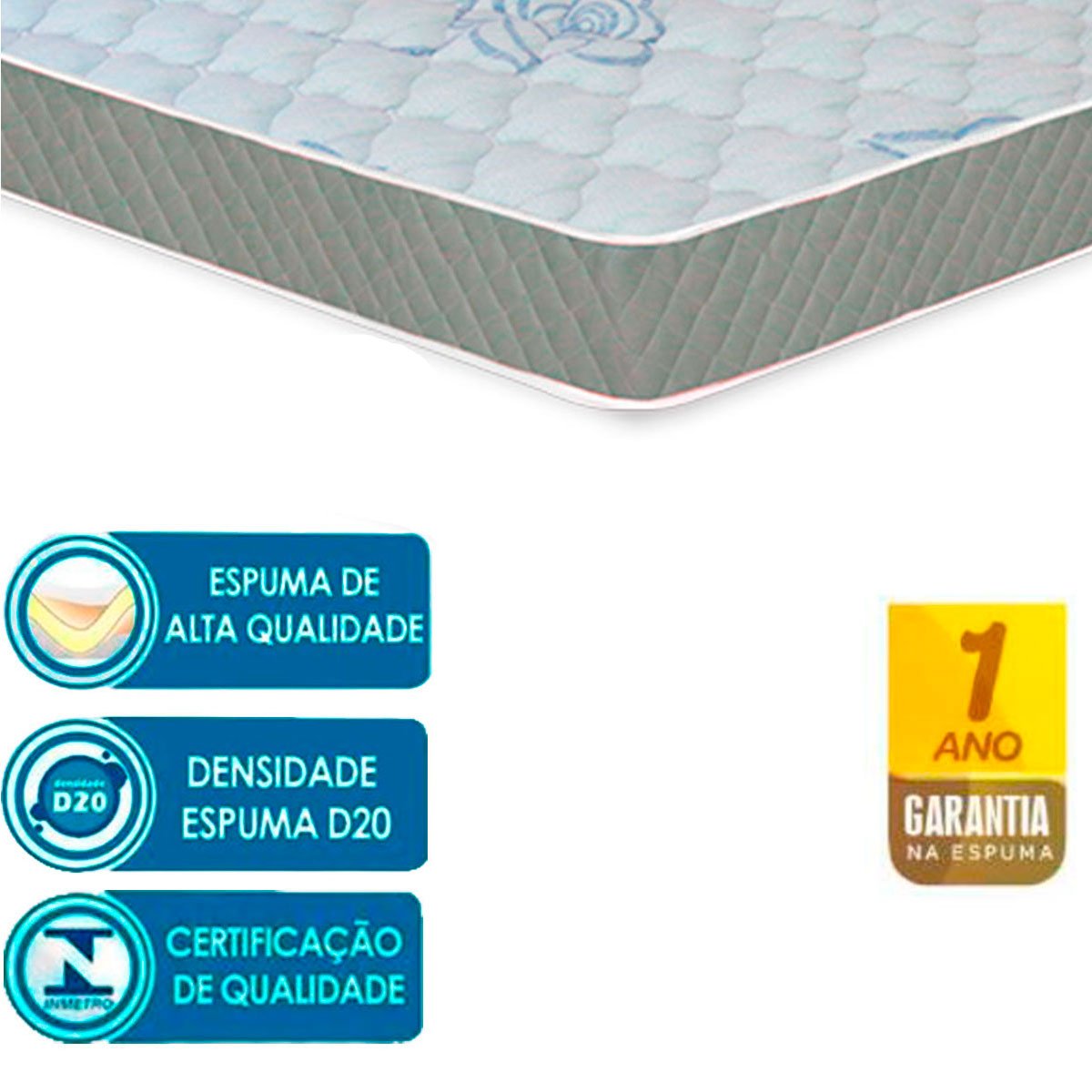 Colchão Solteiro Espuma D20 Sleep Max Castor 88x188x18 cm