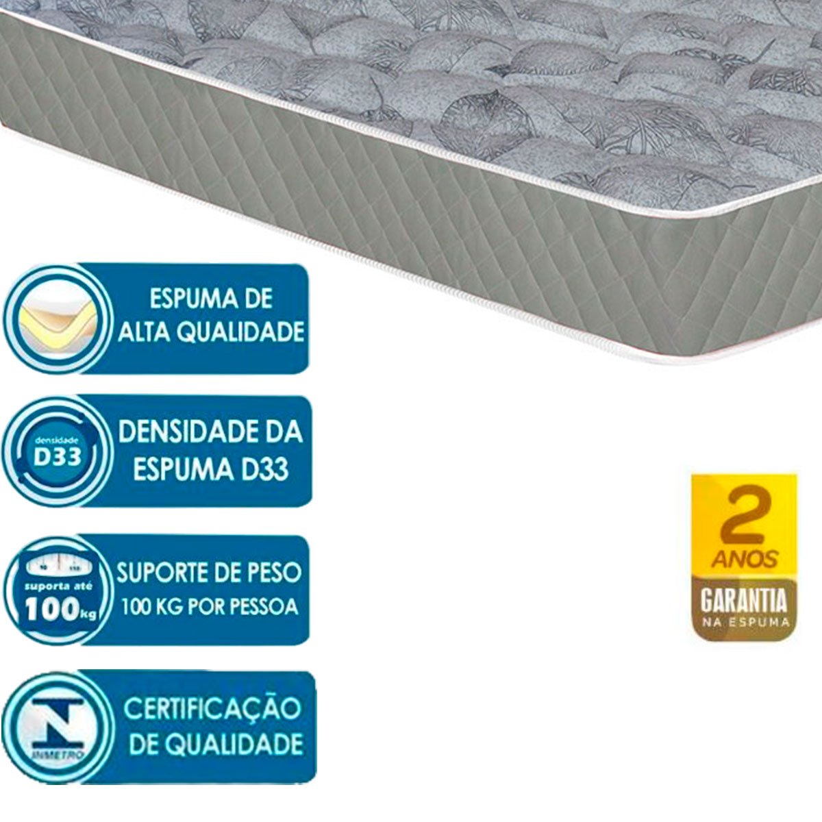Colchão Solteiro Espuma D33 Sleep Max Castor 88x188x15 cm