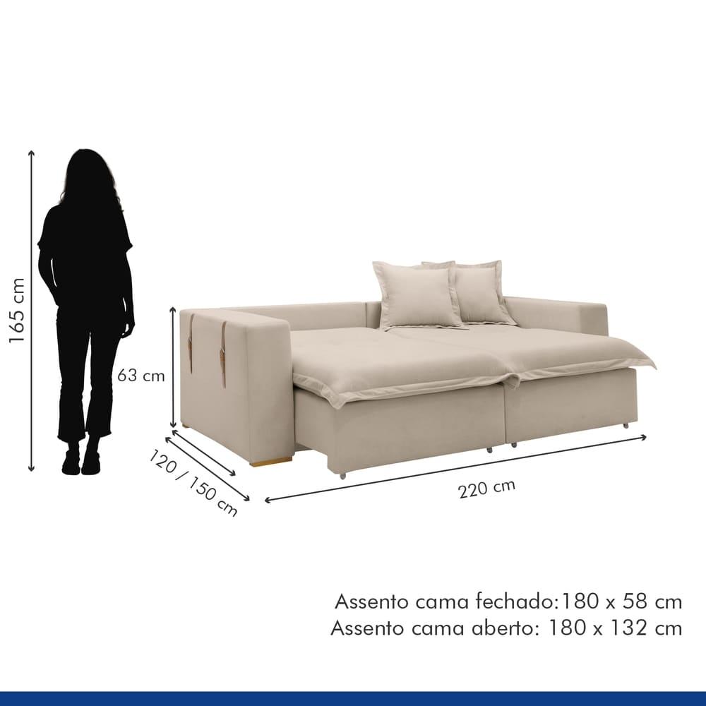 Sofá Cama Retrátil e Reclinável Arizona Boucle Bege 2,20M