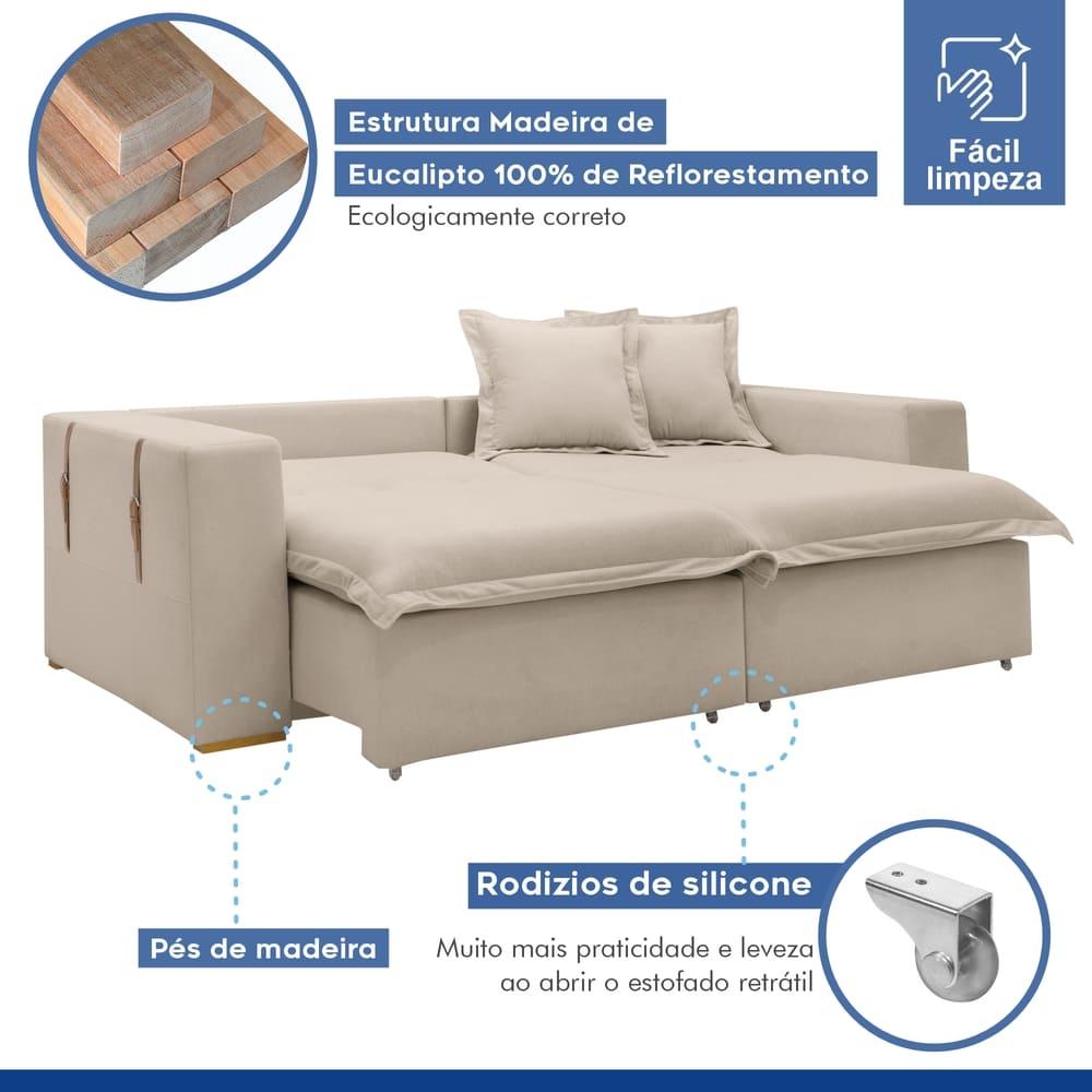 Sofá Cama Retrátil e Reclinável Arizona Boucle Bege 2,20M