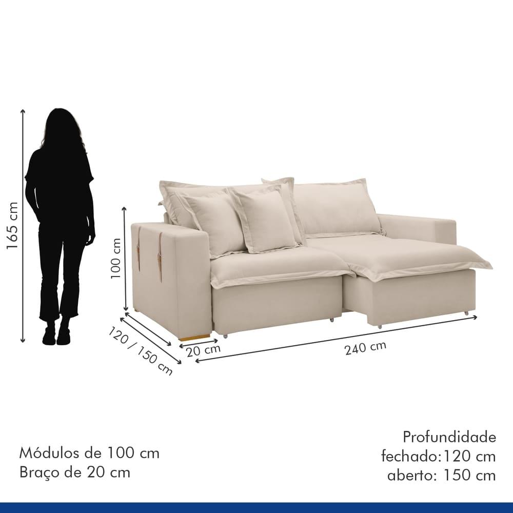 Sofá Cama Retrátil e Reclinável Arizona Boucle Bege 2,40M