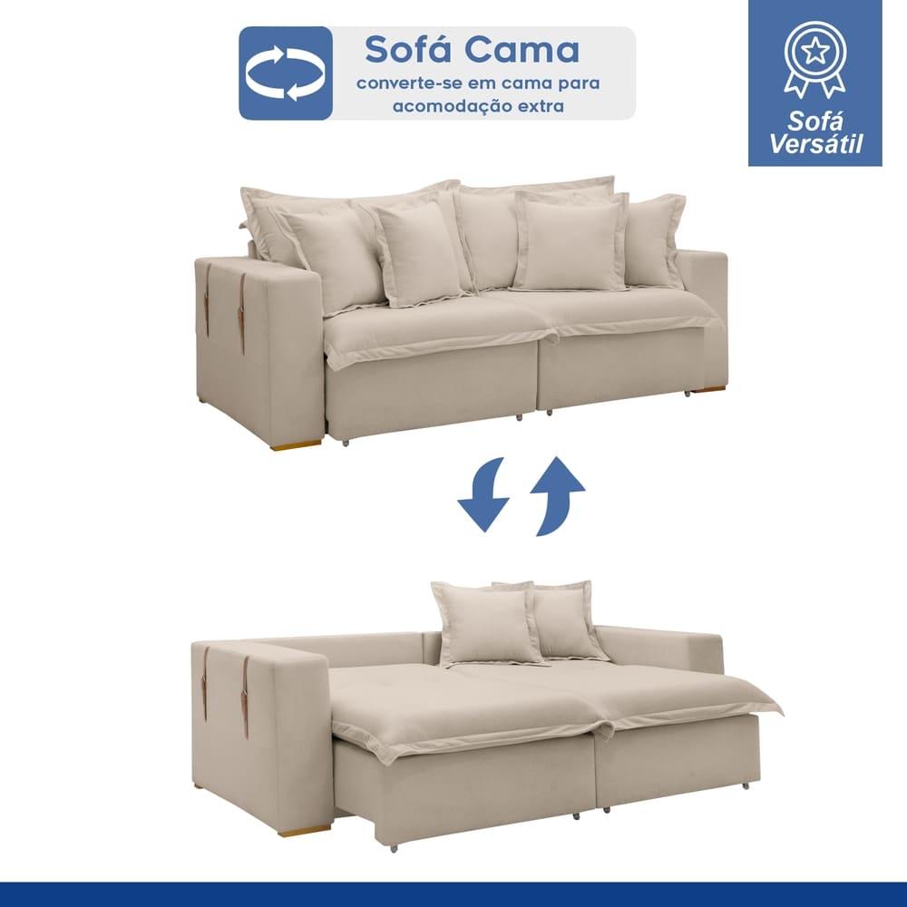 Sofá Cama Retrátil e Reclinável Arizona Boucle Bege 2,40M