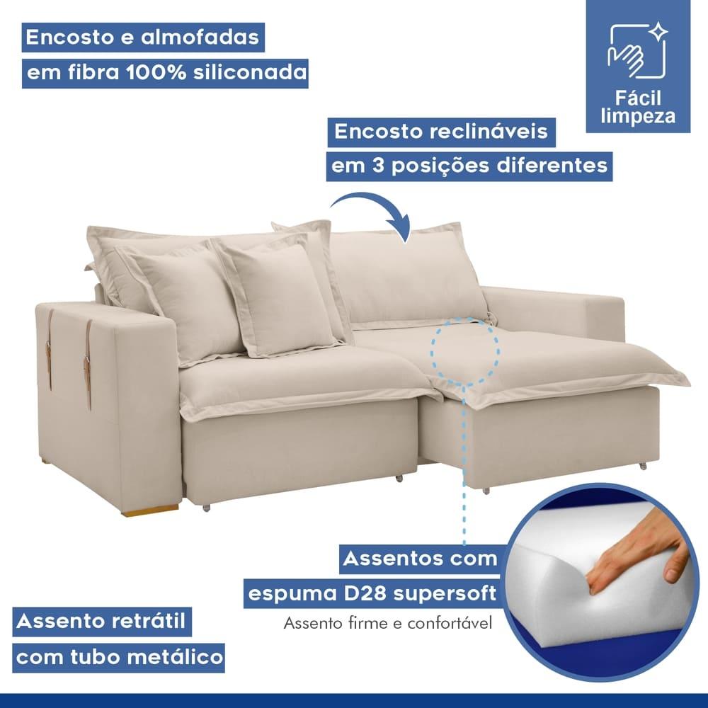 Sofá Cama Retrátil e Reclinável Arizona Boucle Bege 2,40M