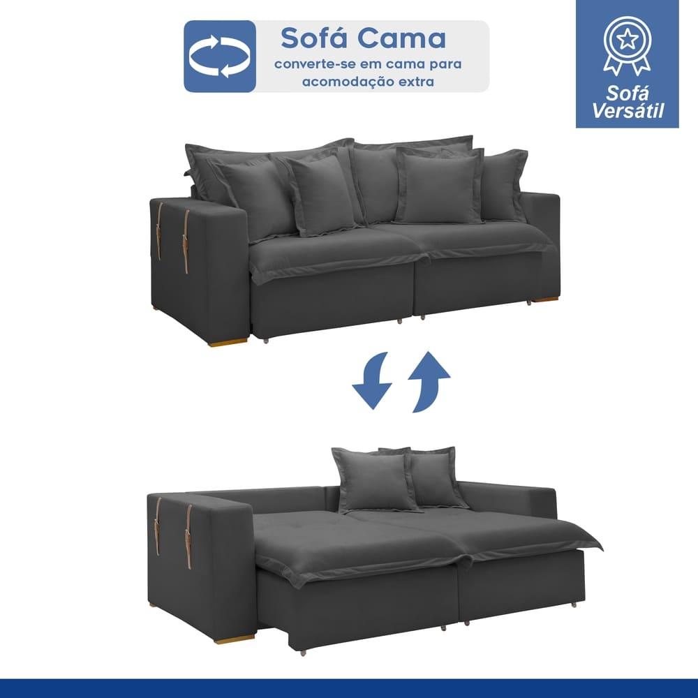 Sofá Cama Retrátil e Reclinável Arizona Boucle Cinza 2,20M