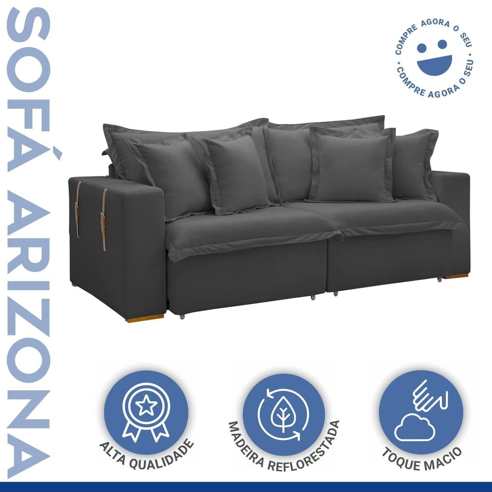 Sofá Cama Retrátil e Reclinável Arizona Boucle Cinza 2,20M