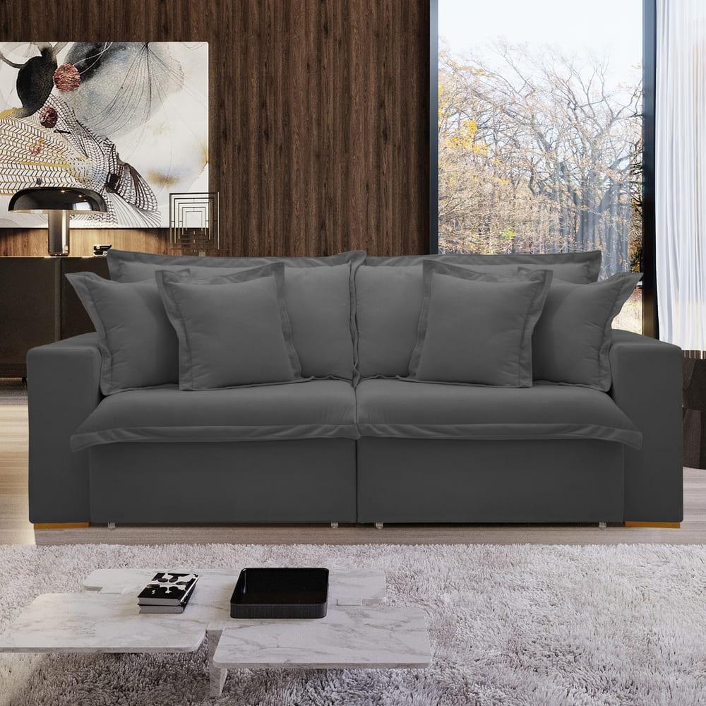 Sofá Cama Retrátil e Reclinável Arizona Boucle Cinza 2,40M
