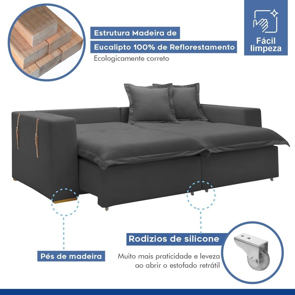 Sofá Cama Retrátil e Reclinável Arizona Boucle Cinza 2,40M