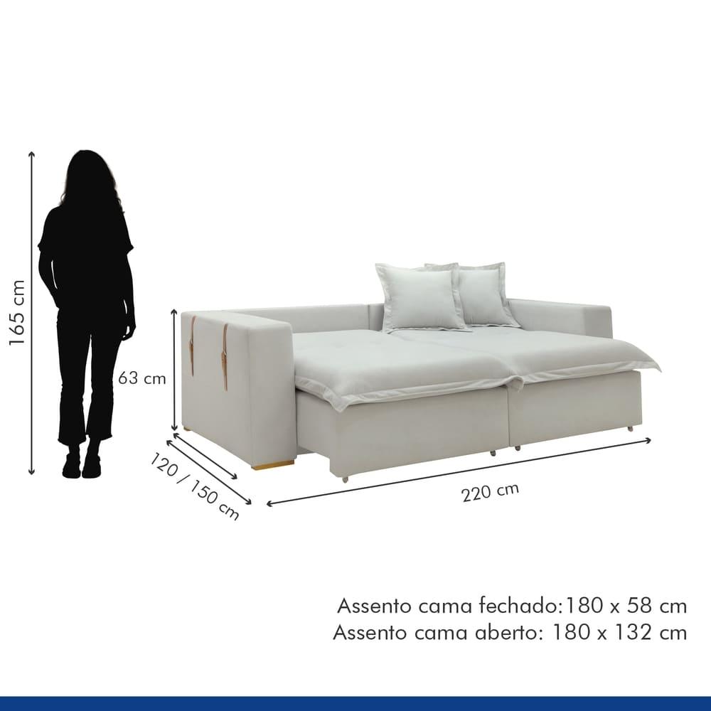 Sofá Cama Retrátil e Reclinável Arizona Boucle Gelo 2,20M
