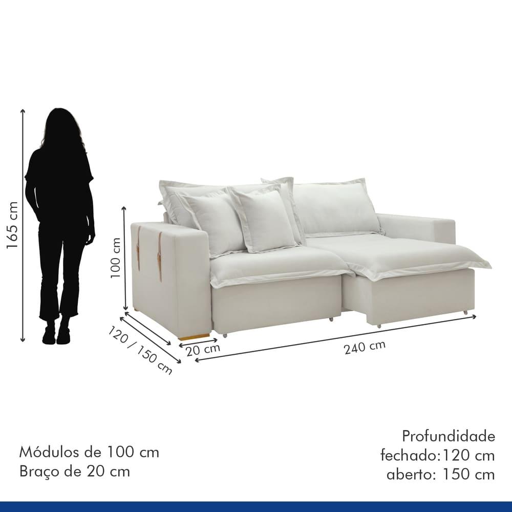 Sofá Cama Retrátil e Reclinável Arizona Boucle Gelo 2,40M