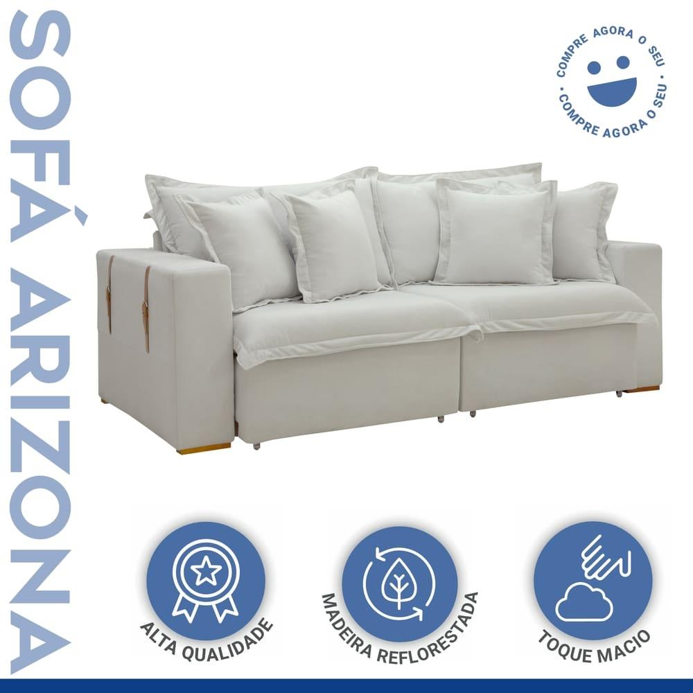 Sofá Cama Retrátil e Reclinável Arizona Boucle Gelo 2,40M